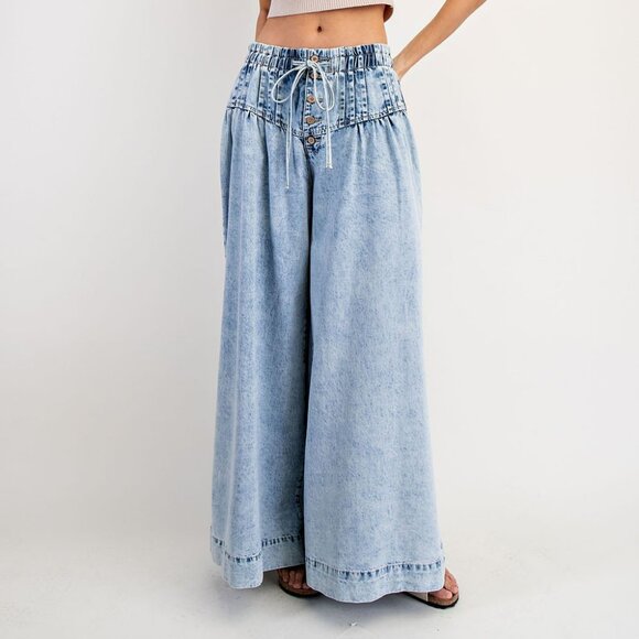 NWT ee:some Mineral-Washed Wide Leg Denim Pants – Light Wash - Picture 1 of 16